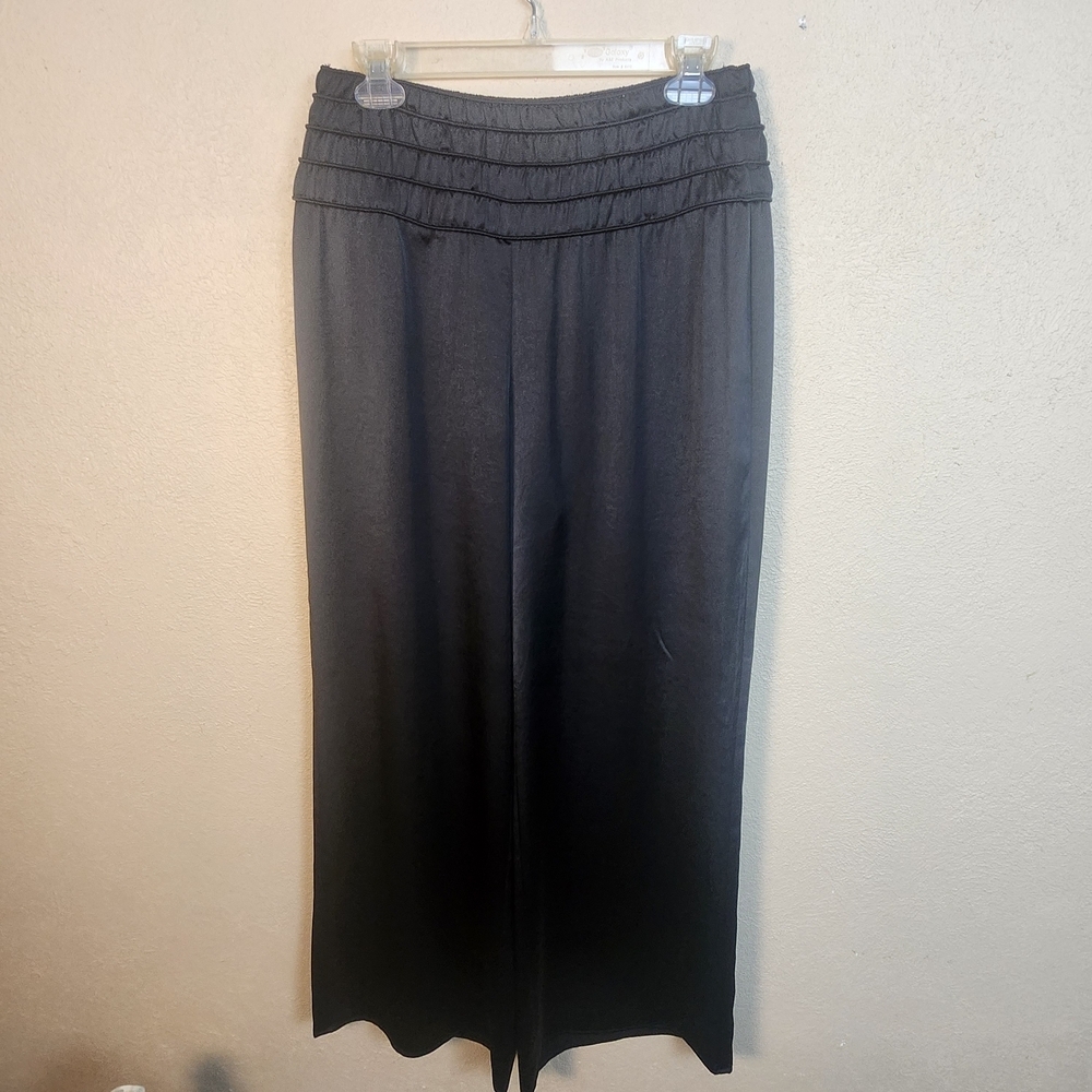 WHBM Black Satin Wide Leg Pants Size 8 (5816)